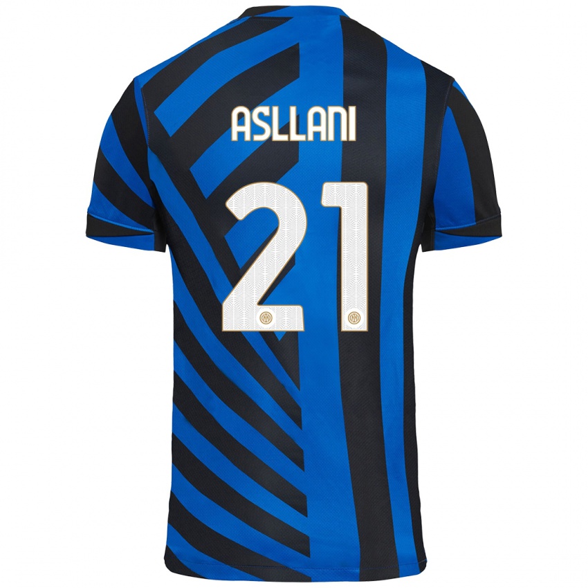 Niño Camiseta Kristjan Asllani #21 Azul Negro 1ª Equipación 2024/25 La Camisa