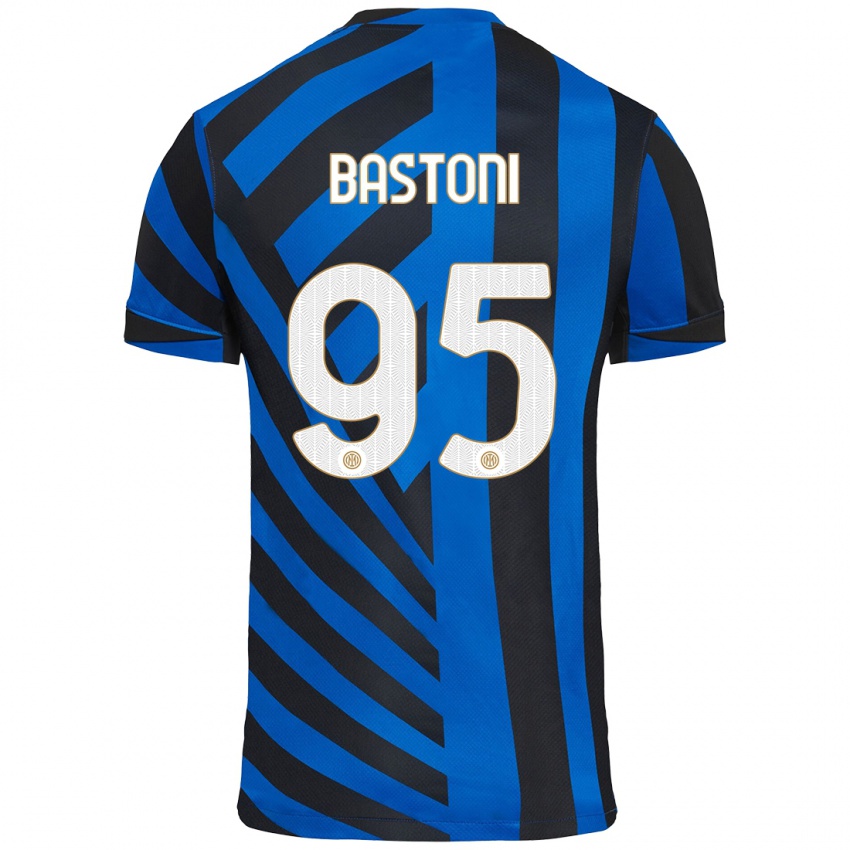 Niño Camiseta Alessandro Bastoni #95 Azul Negro 1ª Equipación 2024/25 La Camisa