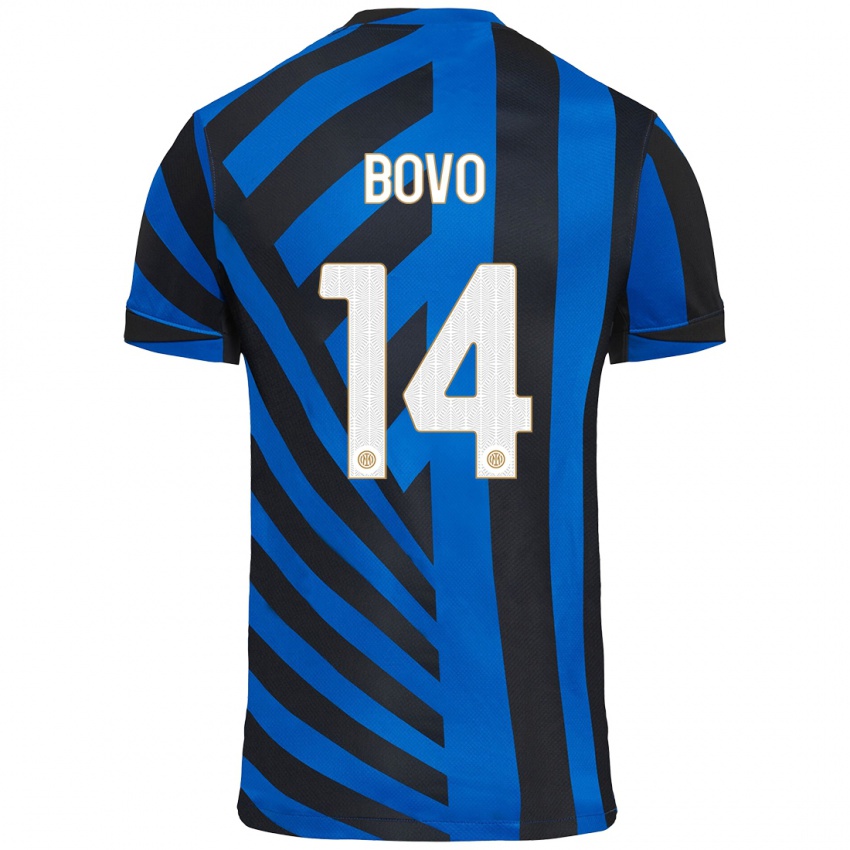 Niño Camiseta Leonardo Bovo #14 Azul Negro 1ª Equipación 2024/25 La Camisa