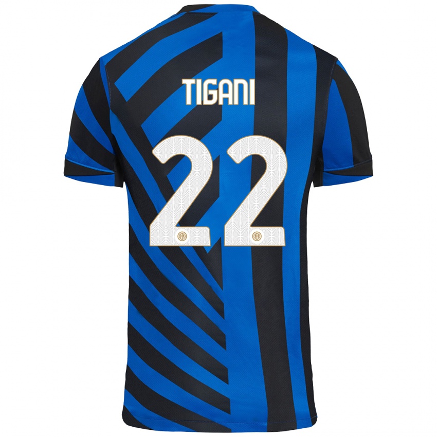 Niño Camiseta Edoardo Tigani #22 Azul Negro 1ª Equipación 2024/25 La Camisa