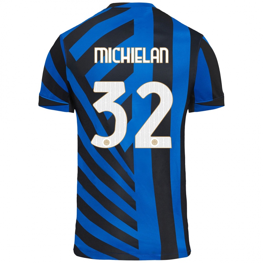 Niño Camiseta Mattia Michielan #32 Azul Negro 1ª Equipación 2024/25 La Camisa