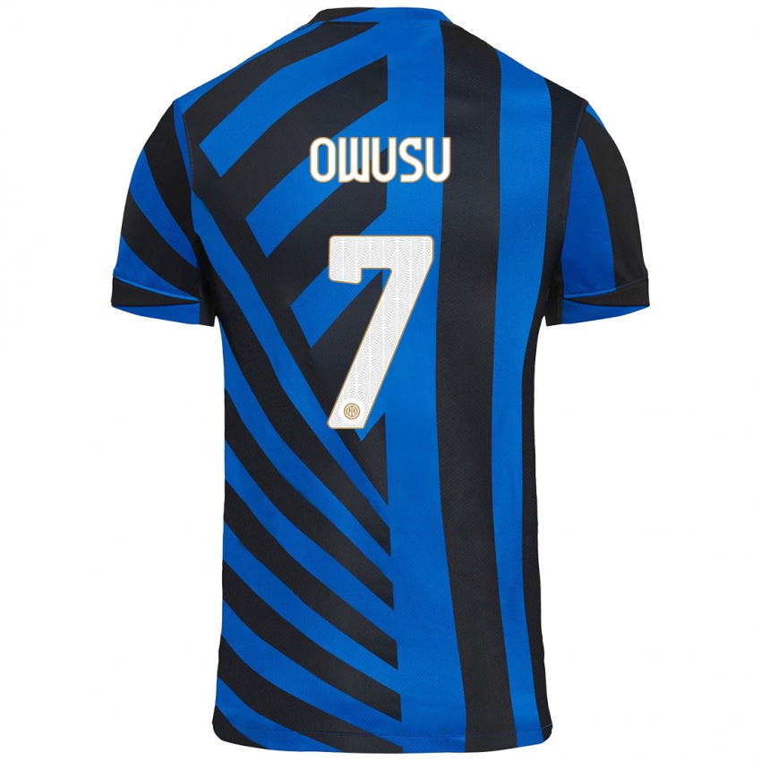 Niño Camiseta Enoch Owusu #7 Azul Negro 1ª Equipación 2024/25 La Camisa