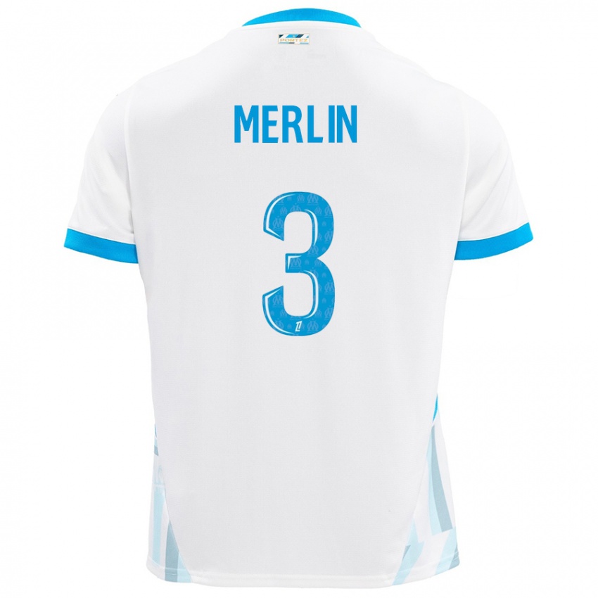 Niño Camiseta Quentin Merlin #3 Blanco Azul Cielo 1ª Equipación 2024/25 La Camisa