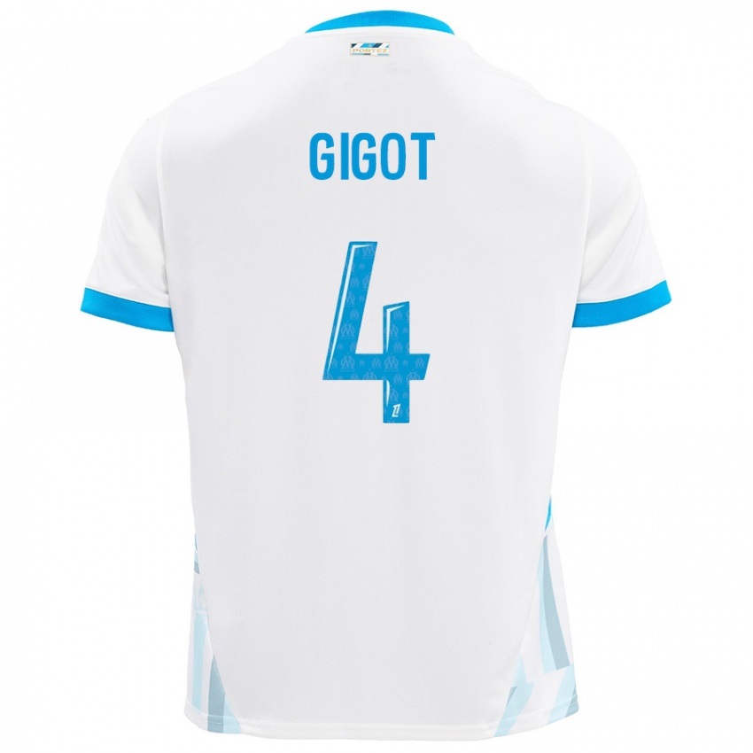 Niño Camiseta Samuel Gigot #4 Blanco Azul Cielo 1ª Equipación 2024/25 La Camisa