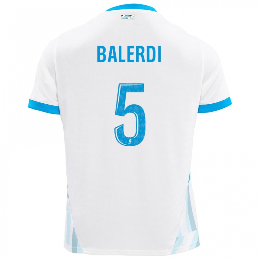 Niño Camiseta Leonardo Balerdi #5 Blanco Azul Cielo 1ª Equipación 2024/25 La Camisa