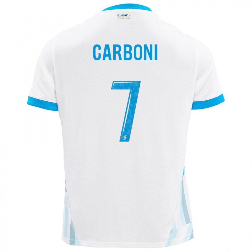 Niño Camiseta Valentín Carboni #7 Blanco Azul Cielo 1ª Equipación 2024/25 La Camisa