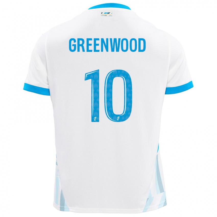 Niño Camiseta Mason Greenwood #10 Blanco Azul Cielo 1ª Equipación 2024/25 La Camisa