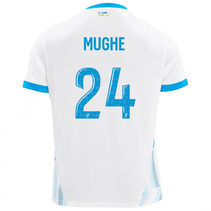 Niño Camiseta François Mughe #24 Blanco Azul Cielo 1ª Equipación 2024/25 La Camisa