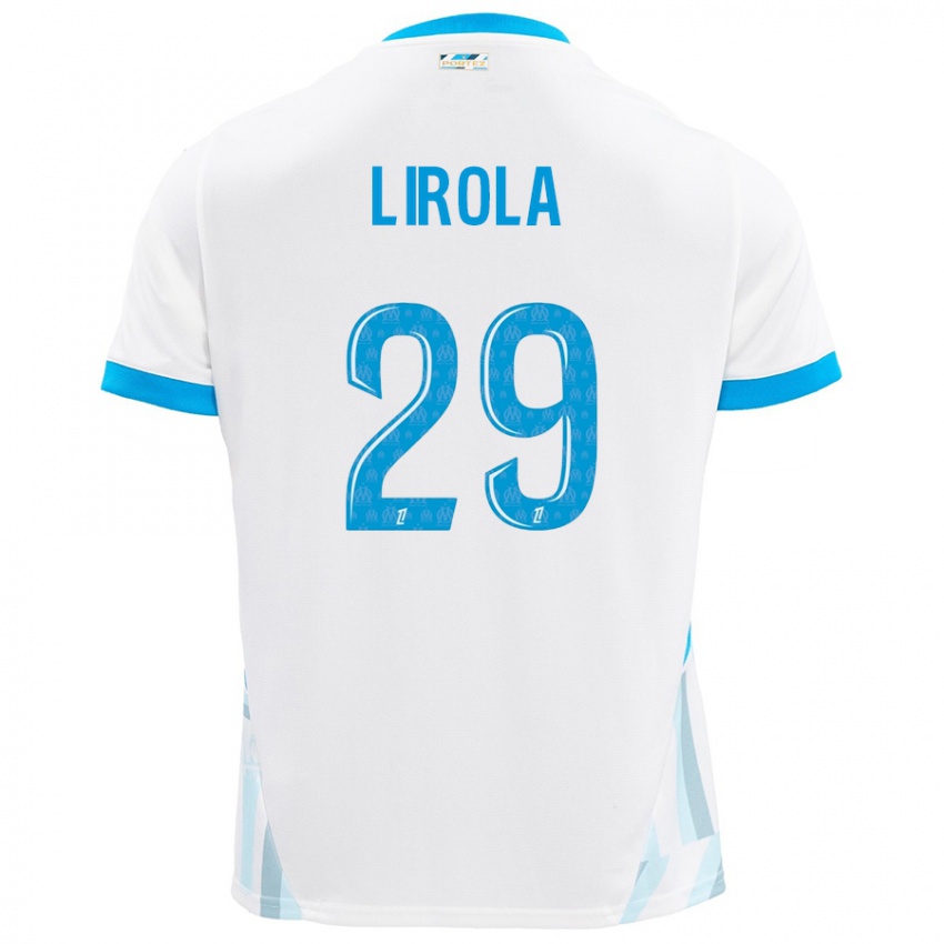 Niño Camiseta Pol Lirola #29 Blanco Azul Cielo 1ª Equipación 2024/25 La Camisa