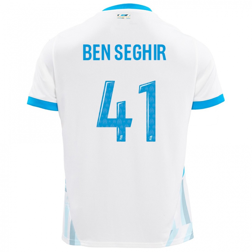 Niño Camiseta Salim Ben Seghir #41 Blanco Azul Cielo 1ª Equipación 2024/25 La Camisa