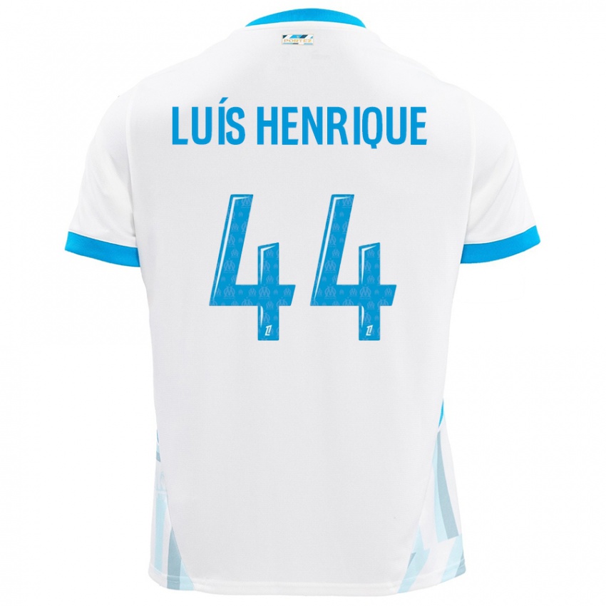 Niño Camiseta Luis Henrique #44 Blanco Azul Cielo 1ª Equipación 2024/25 La Camisa