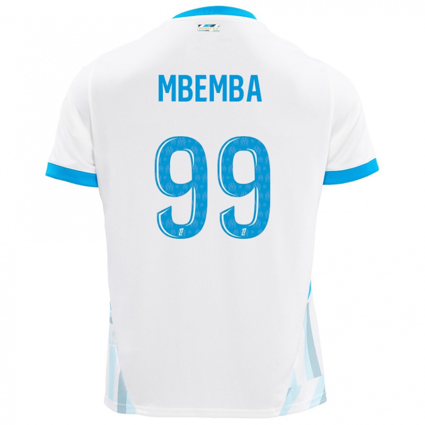 Niño Camiseta Chancel Mbemba #99 Blanco Azul Cielo 1ª Equipación 2024/25 La Camisa