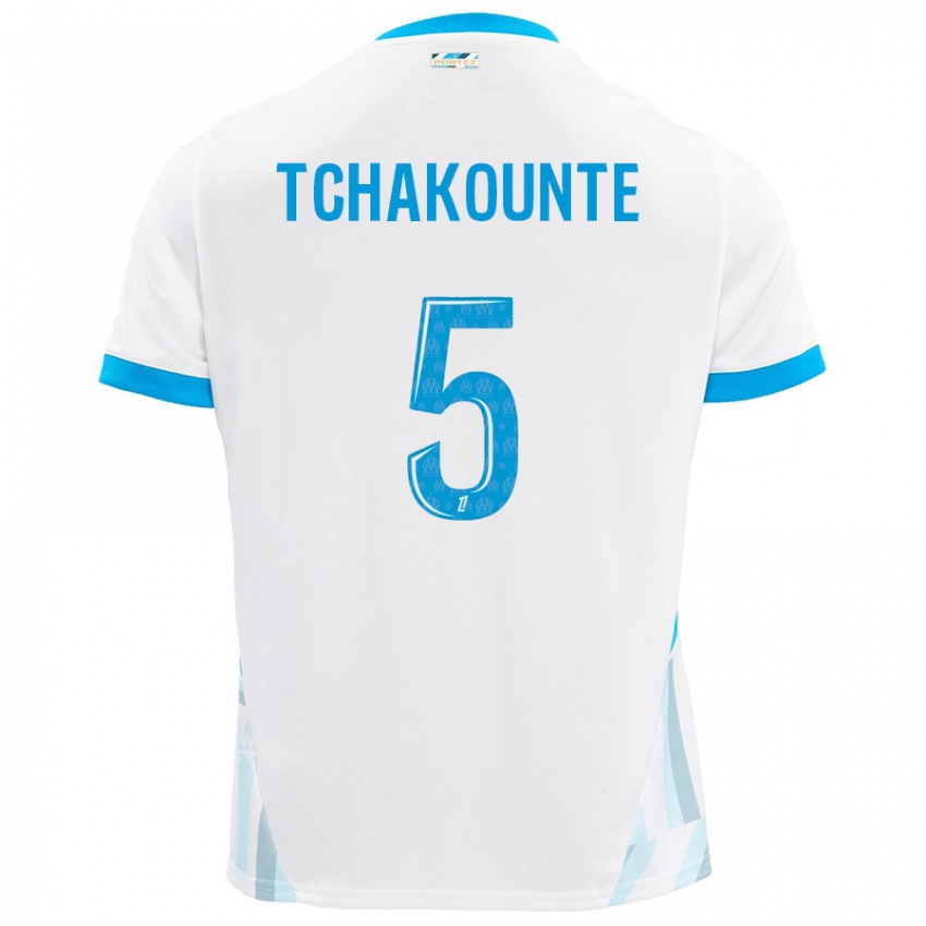 Niño Camiseta Annaëlle Tchakounté #5 Blanco Azul Cielo 1ª Equipación 2024/25 La Camisa