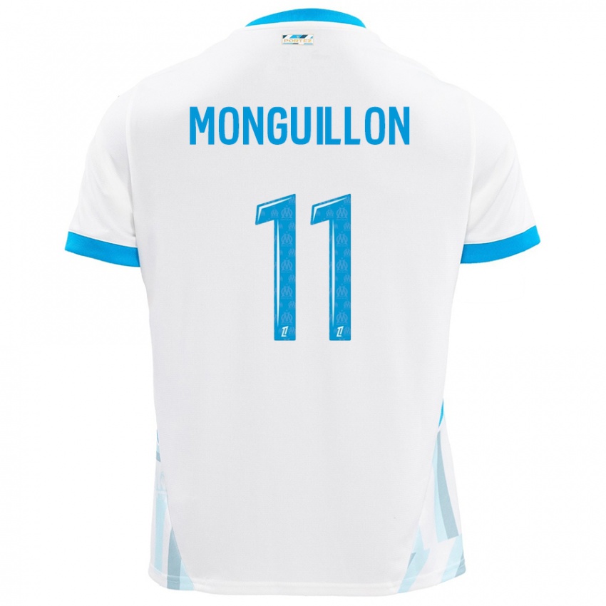 Niño Camiseta Coralie Monguillon #11 Blanco Azul Cielo 1ª Equipación 2024/25 La Camisa