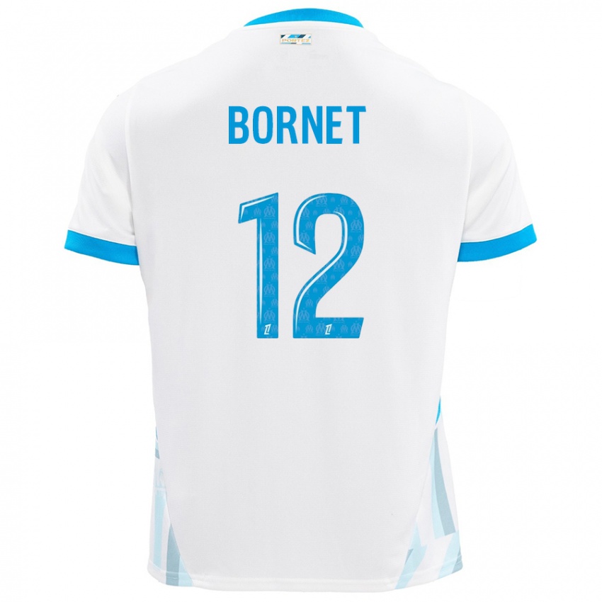 Niño Camiseta Camille Bornet #12 Blanco Azul Cielo 1ª Equipación 2024/25 La Camisa