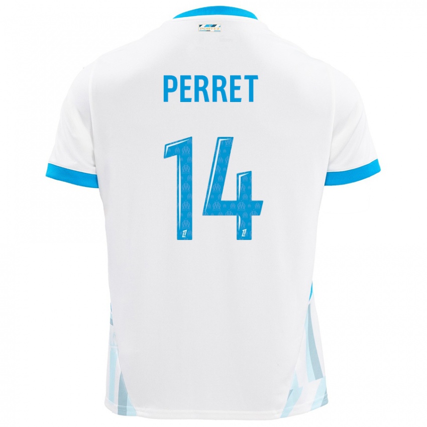 Niño Camiseta Jenny Perret #14 Blanco Azul Cielo 1ª Equipación 2024/25 La Camisa