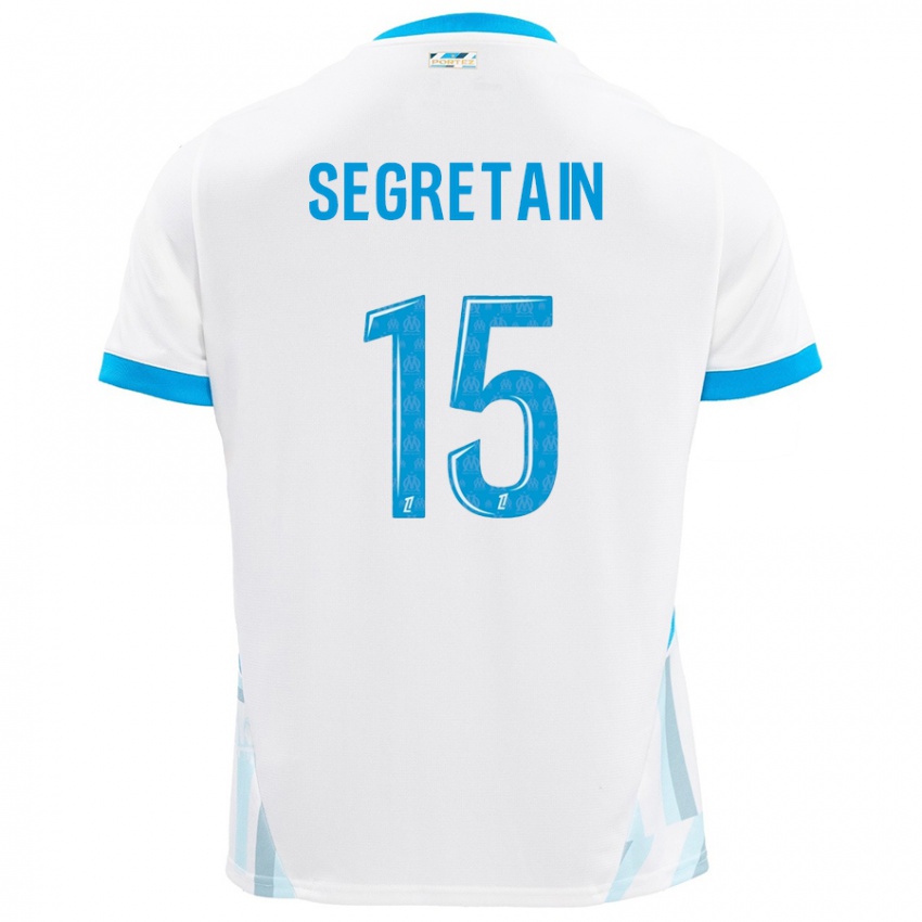 Niño Camiseta Julie Ségrétain #15 Blanco Azul Cielo 1ª Equipación 2024/25 La Camisa