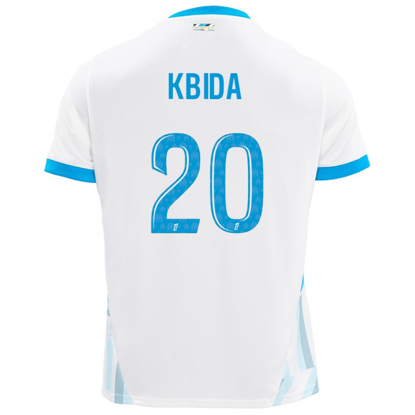 Niño Camiseta Inès Kbida #20 Blanco Azul Cielo 1ª Equipación 2024/25 La Camisa