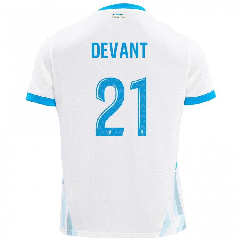 Niño Camiseta Caroline Devant #21 Blanco Azul Cielo 1ª Equipación 2024/25 La Camisa