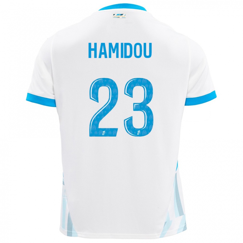 Niño Camiseta Jamila Hamidou #23 Blanco Azul Cielo 1ª Equipación 2024/25 La Camisa