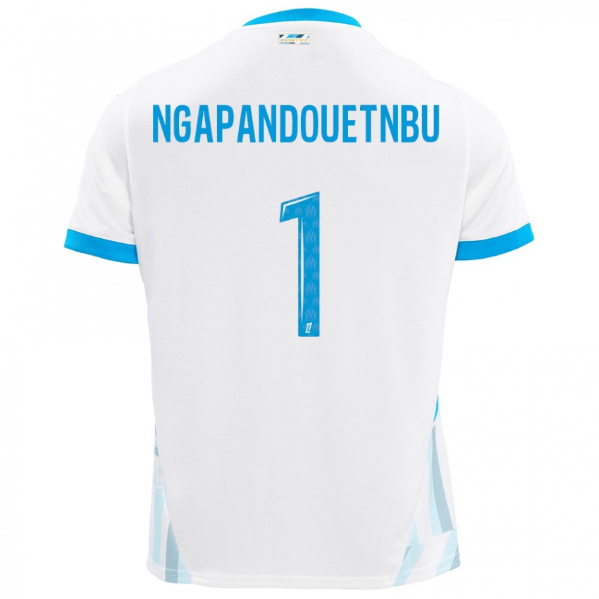 Niño Camiseta Simon Ngapandouetnbu #1 Blanco Azul Cielo 1ª Equipación 2024/25 La Camisa