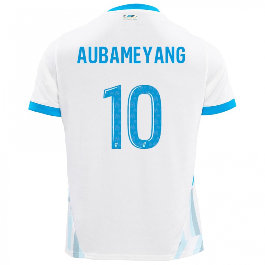 Niño Camiseta Pierre-Emerick Aubameyang #10 Blanco Azul Cielo 1ª Equipación 2024/25 La Camisa