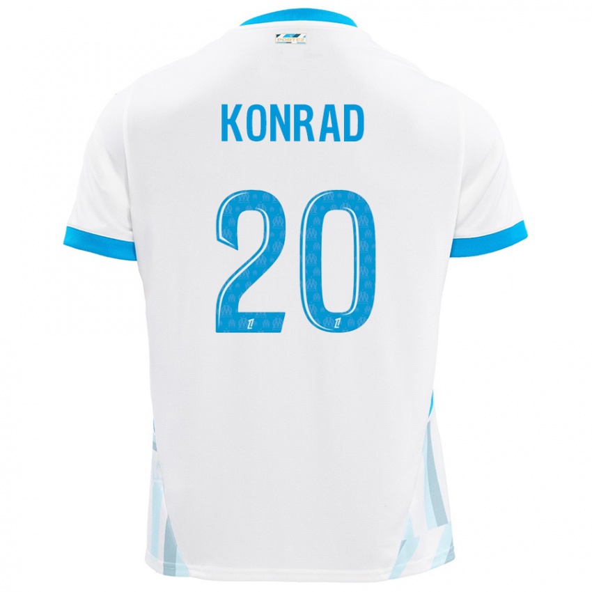 Niño Camiseta Konrad De La Fuente #20 Blanco Azul Cielo 1ª Equipación 2024/25 La Camisa