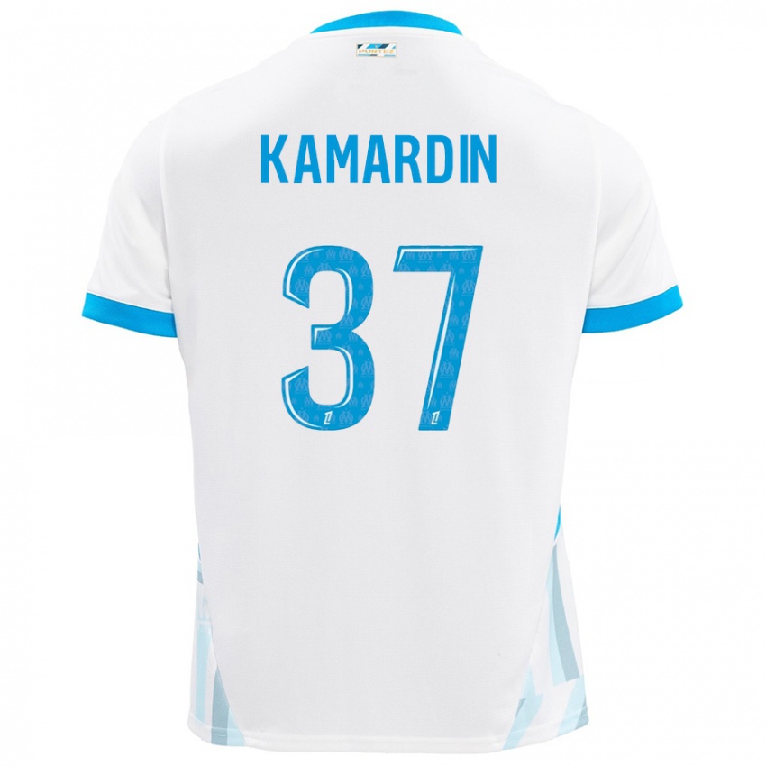 Niño Camiseta Aaron Kamardin #37 Blanco Azul Cielo 1ª Equipación 2024/25 La Camisa