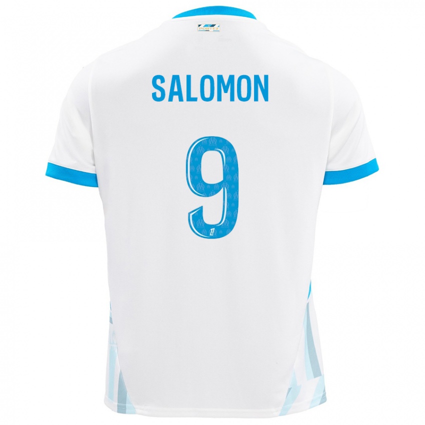 Niño Camiseta Maeva Salomon #9 Blanco Azul Cielo 1ª Equipación 2024/25 La Camisa