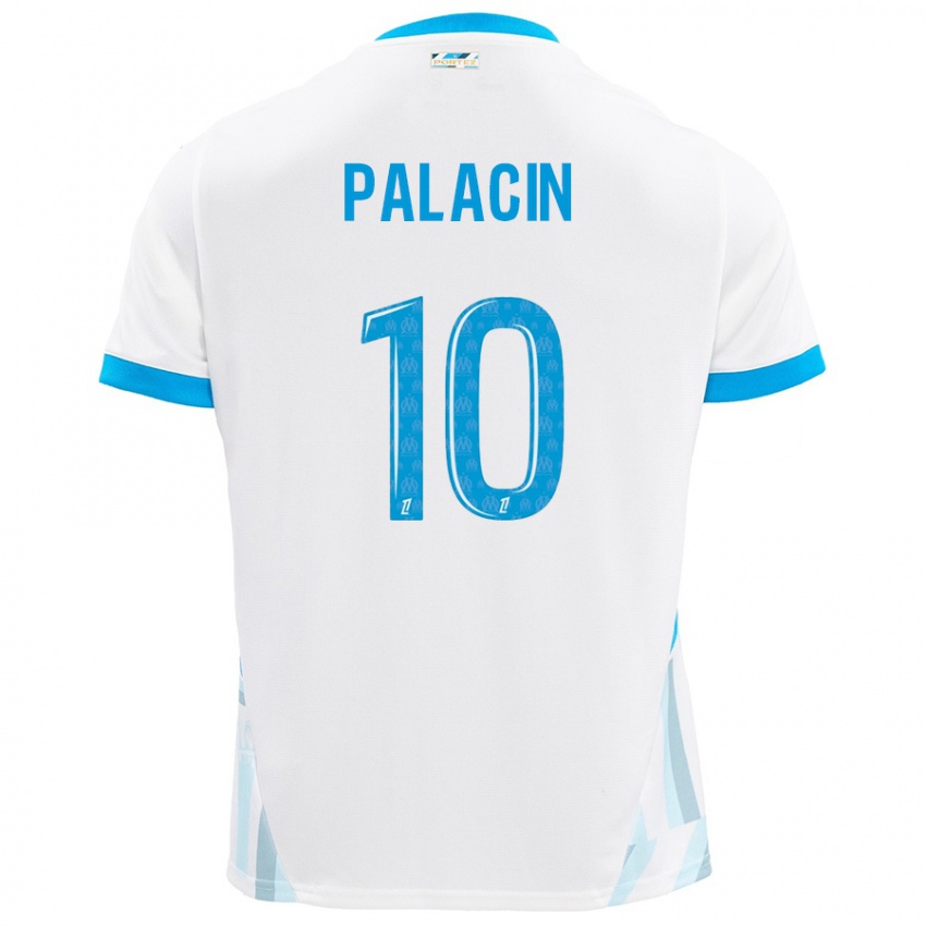 Niño Camiseta Sara Palacin #10 Blanco Azul Cielo 1ª Equipación 2024/25 La Camisa