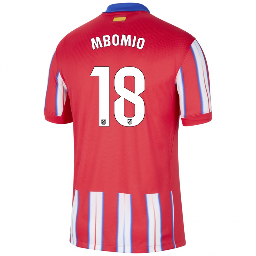 Niño Camiseta Rony Mbomio #18 Rojo Blanco Azul 1ª Equipación 2024/25 La Camisa