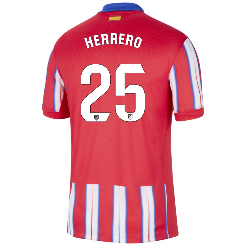 Niño Camiseta Alex Herrero #25 Rojo Blanco Azul 1ª Equipación 2024/25 La Camisa