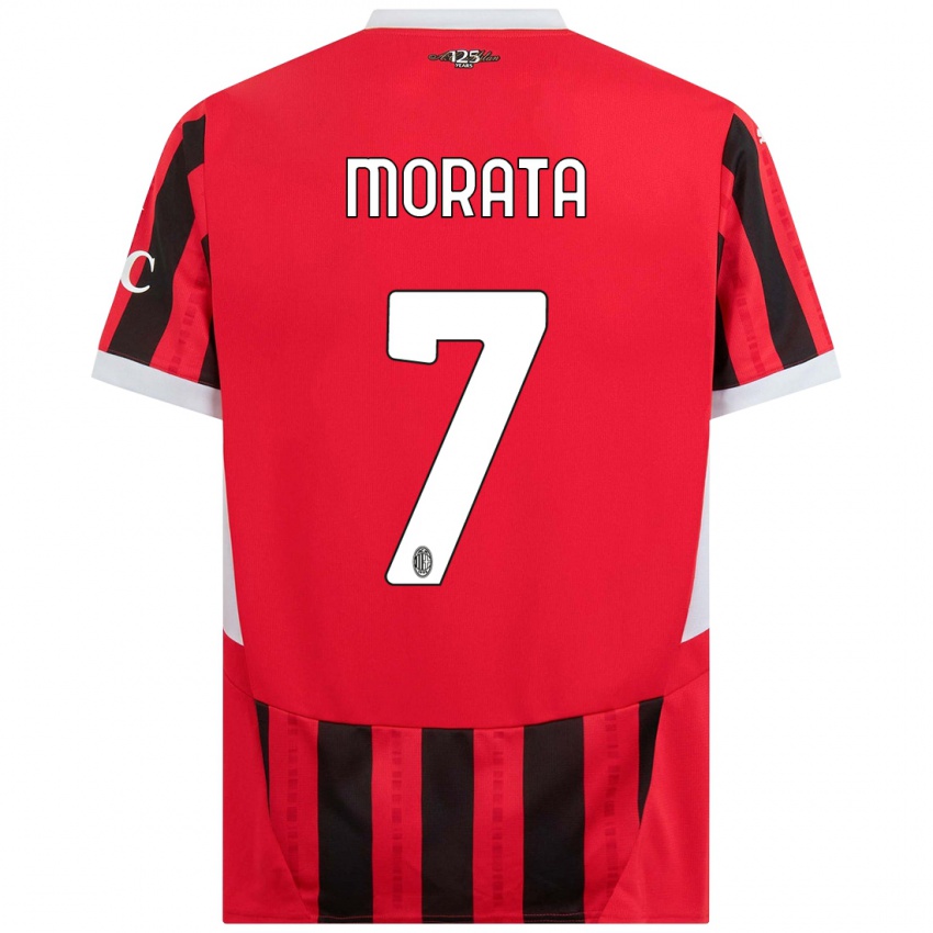 Niño Camiseta Alvaro Morata #7 Rojo Negro 1ª Equipación 2024/25 La Camisa