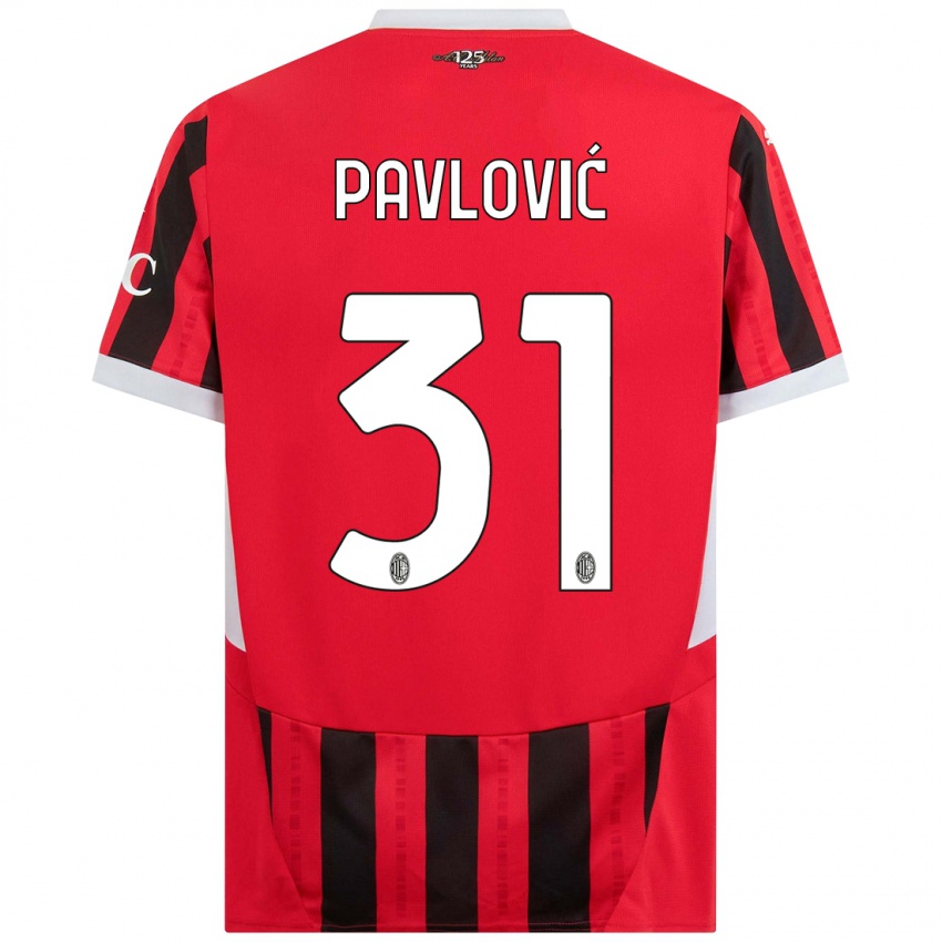 Niño Camiseta Strahinja Pavlović #31 Rojo Negro 1ª Equipación 2024/25 La Camisa