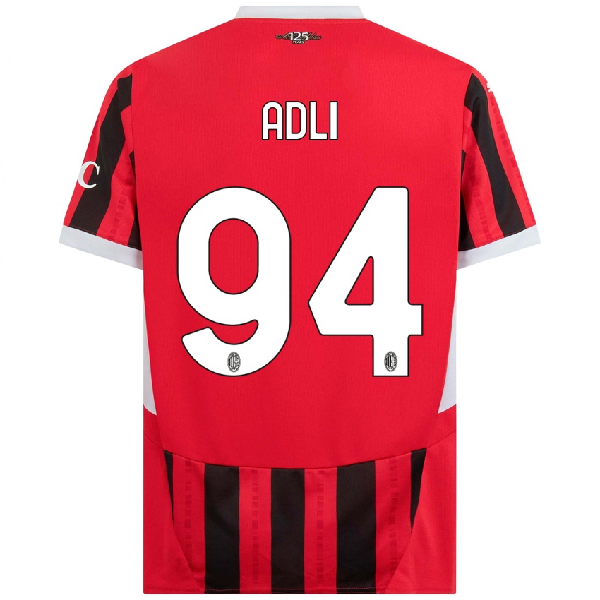 Niño Camiseta Yacine Adli #94 Rojo Negro 1ª Equipación 2024/25 La Camisa