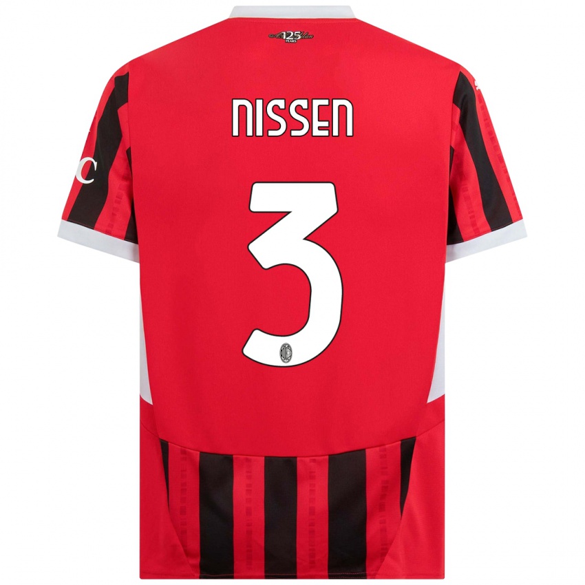 Niño Camiseta Fredrik Nissen #3 Rojo Negro 1ª Equipación 2024/25 La Camisa