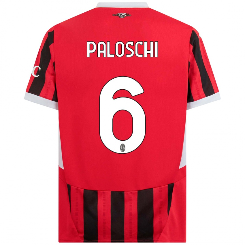 Niño Camiseta Dorian Paloschi #6 Rojo Negro 1ª Equipación 2024/25 La Camisa