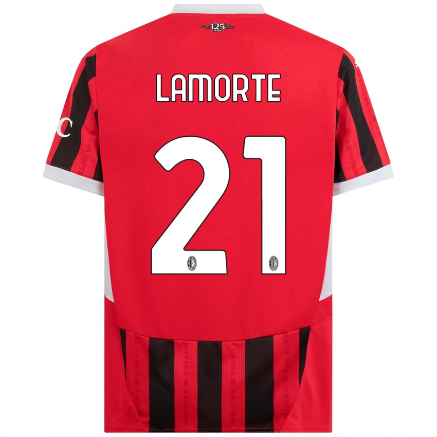 Niño Camiseta Alessandro Lamorte #21 Rojo Negro 1ª Equipación 2024/25 La Camisa