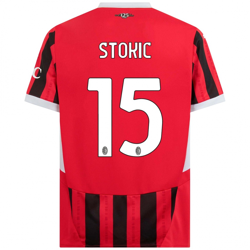 Niño Camiseta Sara Stokić #15 Rojo Negro 1ª Equipación 2024/25 La Camisa