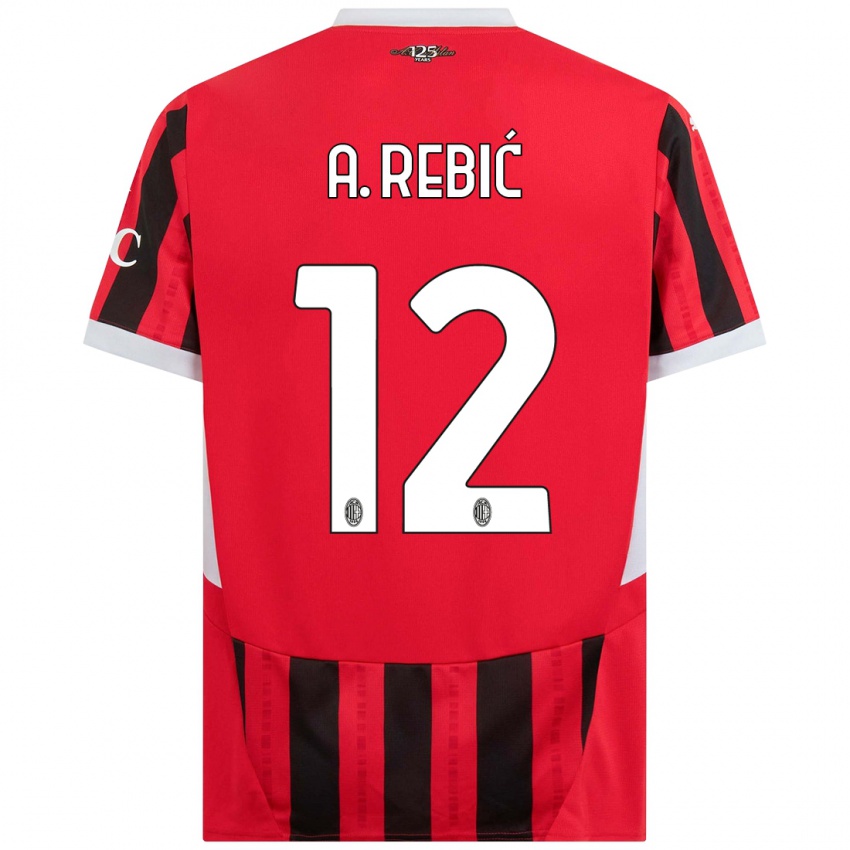 Niño Camiseta Ante Rebic #12 Rojo Negro 1ª Equipación 2024/25 La Camisa