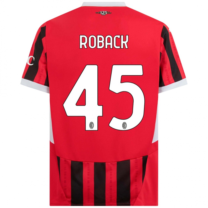 Niño Camiseta Emil Roback #45 Rojo Negro 1ª Equipación 2024/25 La Camisa