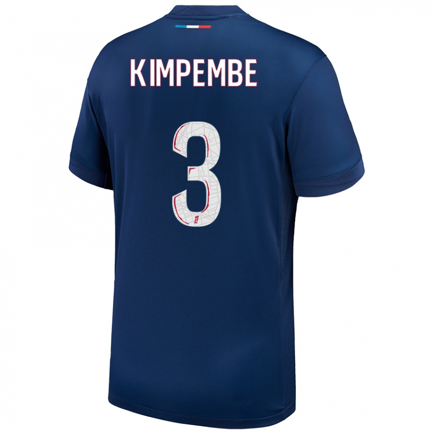 Niño Camiseta Presnel Kimpembe #3 Azul Marino Blanco 1ª Equipación 2024/25 La Camisa