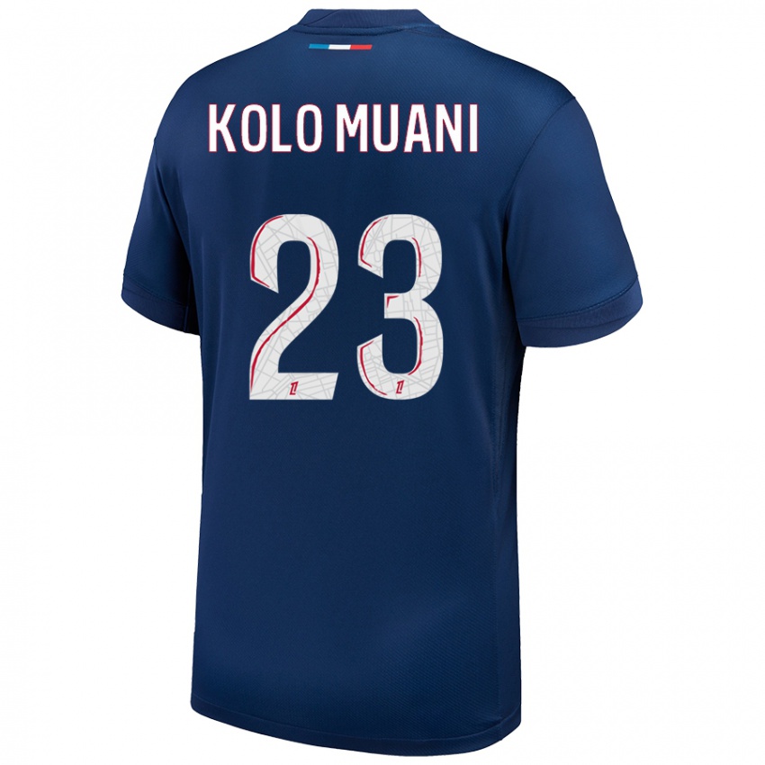 Niño Camiseta Randal Kolo Muani #23 Azul Marino Blanco 1ª Equipación 2024/25 La Camisa