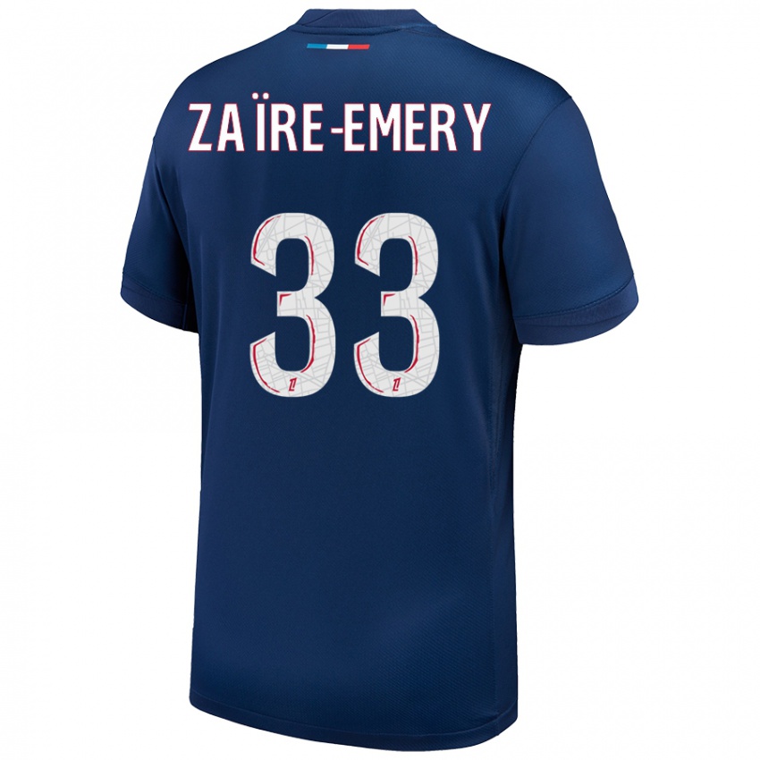 Niño Camiseta Warren Zaire Emery #33 Azul Marino Blanco 1ª Equipación 2024/25 La Camisa