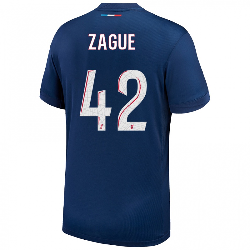 Niño Camiseta Yoram Zague #42 Azul Marino Blanco 1ª Equipación 2024/25 La Camisa