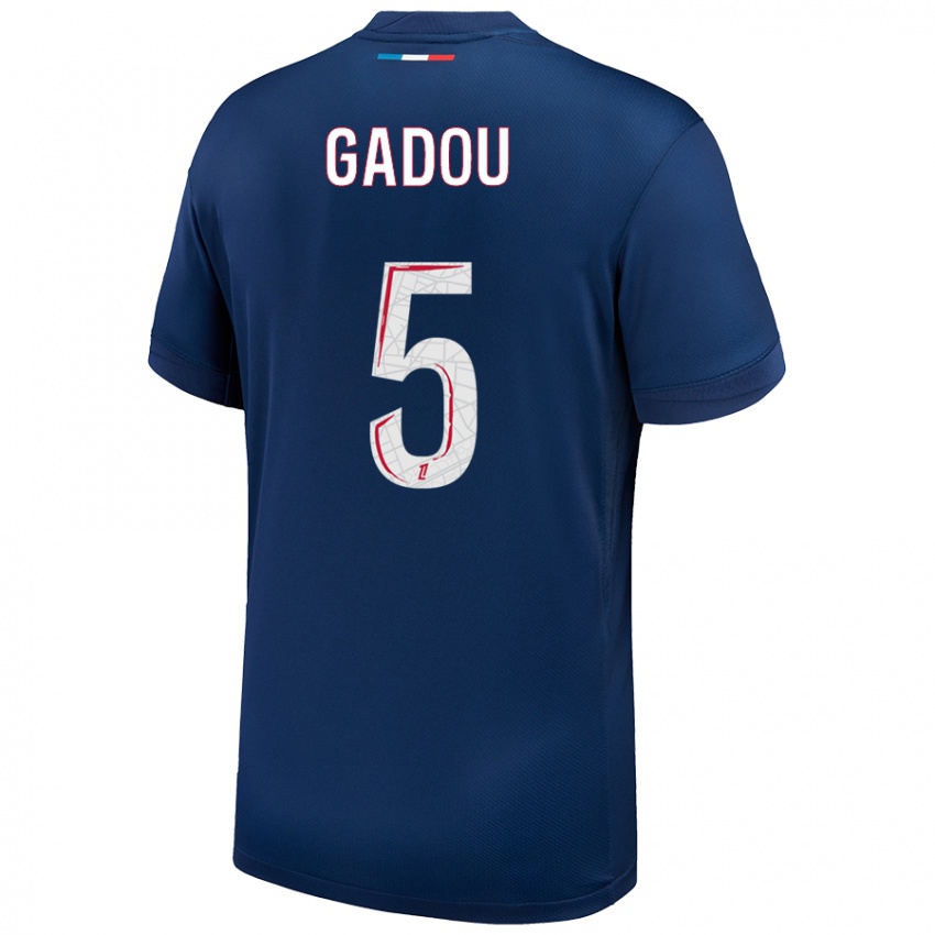 Niño Camiseta Joane Gadou #5 Azul Marino Blanco 1ª Equipación 2024/25 La Camisa