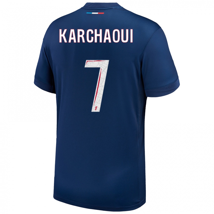 Niño Camiseta Sakina Karchaoui #7 Azul Marino Blanco 1ª Equipación 2024/25 La Camisa