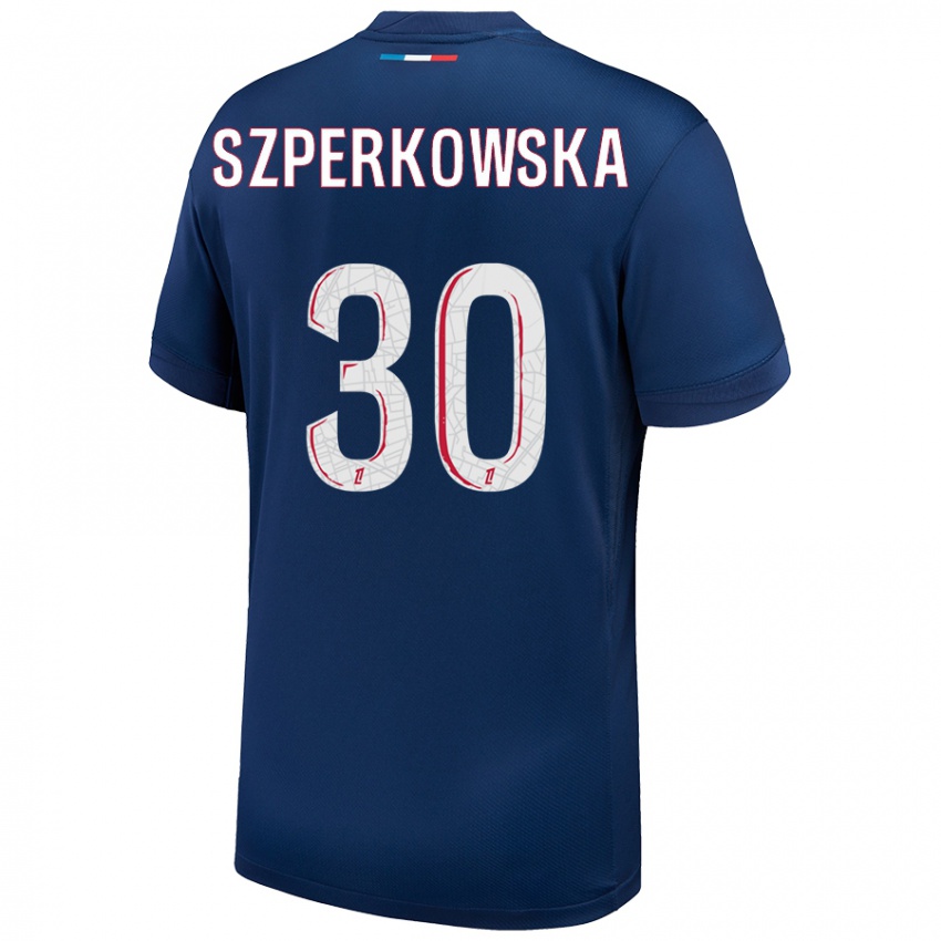 Niño Camiseta Oliwia Szperkowska #30 Azul Marino Blanco 1ª Equipación 2024/25 La Camisa