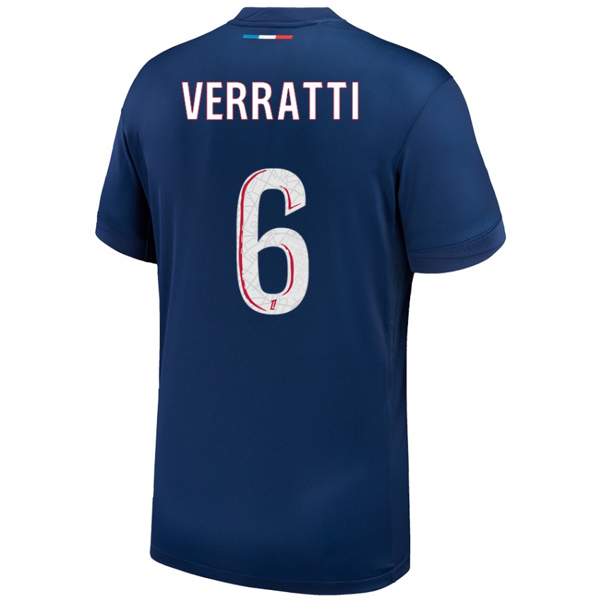 Niño Camiseta Marco Verratti #6 Azul Marino Blanco 1ª Equipación 2024/25 La Camisa