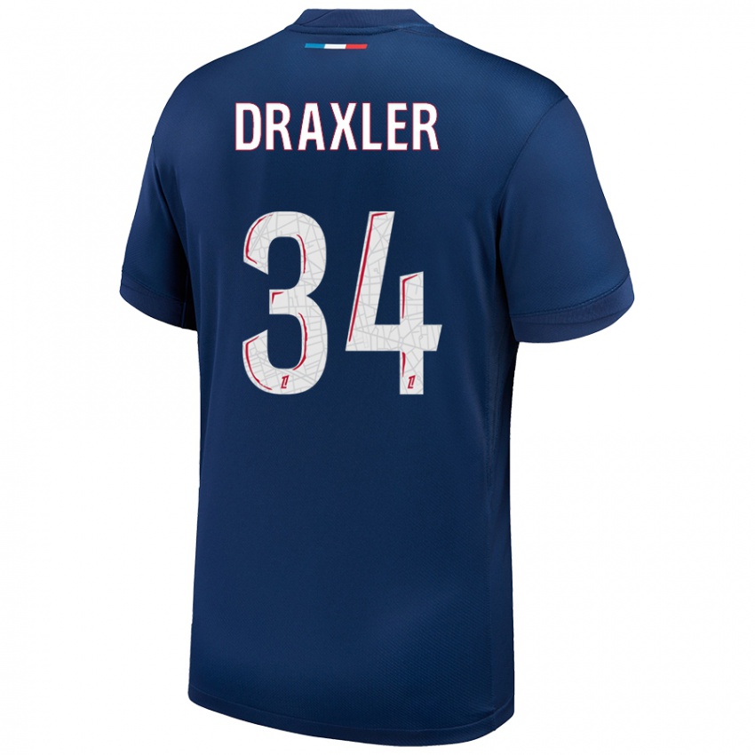 Niño Camiseta Julian Draxler #34 Azul Marino Blanco 1ª Equipación 2024/25 La Camisa